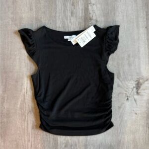 Bar III Black Ruffled Ruched Sleeveless Tank Top